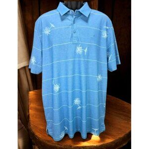 Travis Mathew Mens Blue Tropical Palm Tree Print Polo XL NWOT